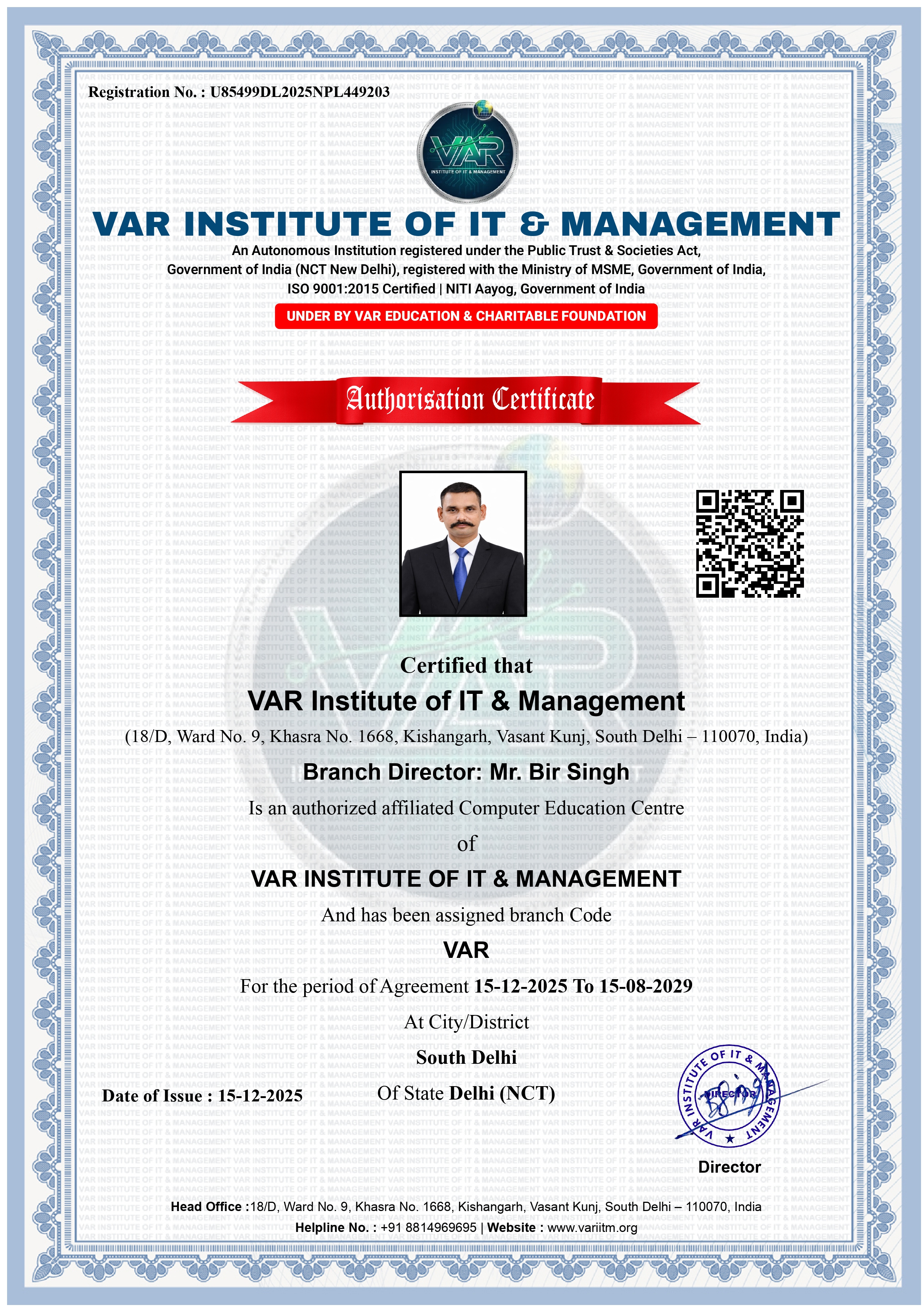 Our Affiliation Certificate